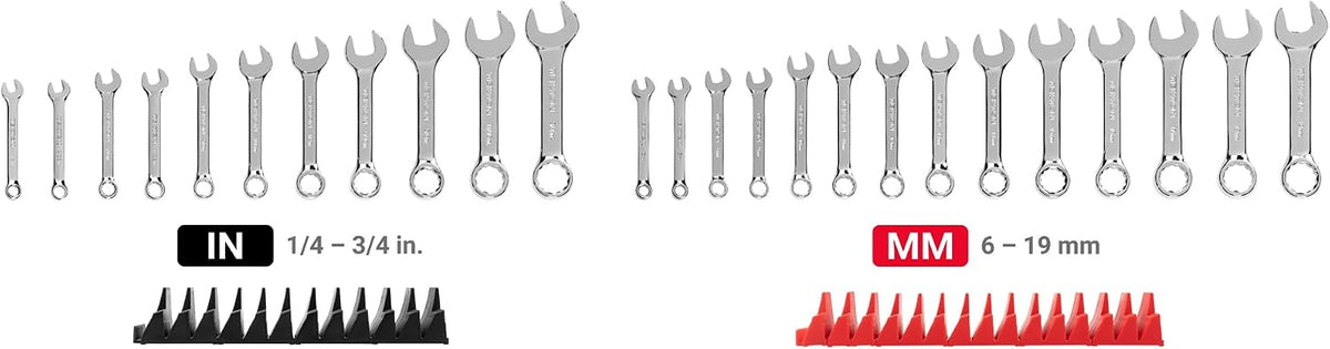 TEKTON Stubby Combination Wrench Set with Modular Organizers, 25-Piece (1/4-3/4 in., 6-19 mm) | WCB95403