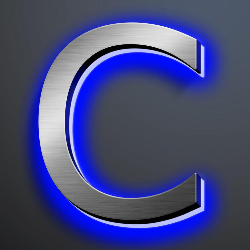 Illuminated Address Number 20 Inch, Backlit Illuminated LED House Number Enhanced Visibility, Modern Stainless Steel Lighted Address Signs, Brushed Silver, Blue Light,C