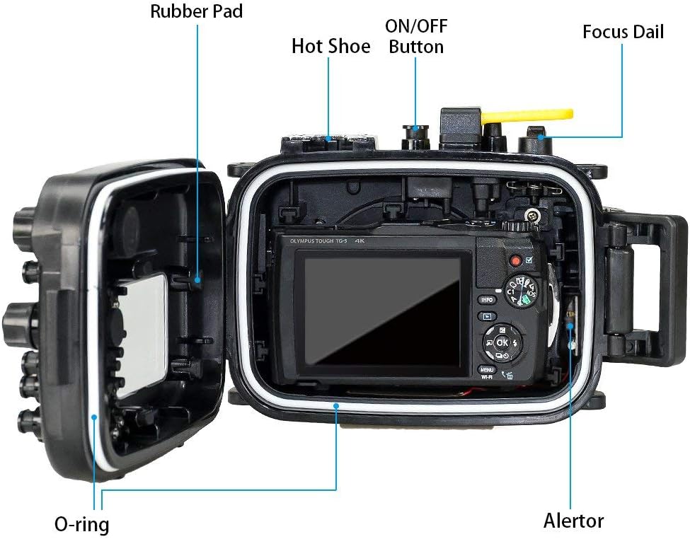 Seafrogs WPC-TG5 Waterproof housing case Underwater Diving 195FT/60M Works for Olympus TG-5 Cameras(Housing + Red Filter)
