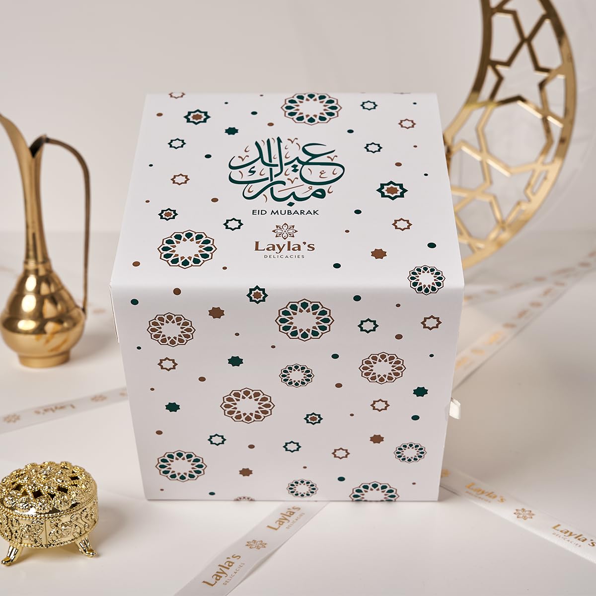 Layla's Delicacies Mediterranean Treats Gift Box for Eid Mubarak - Handmade Healthy Mixed Nutty Flavors Pastries - Halal, Vegetarian, Gluten Free - 46 Bite-Size Treats