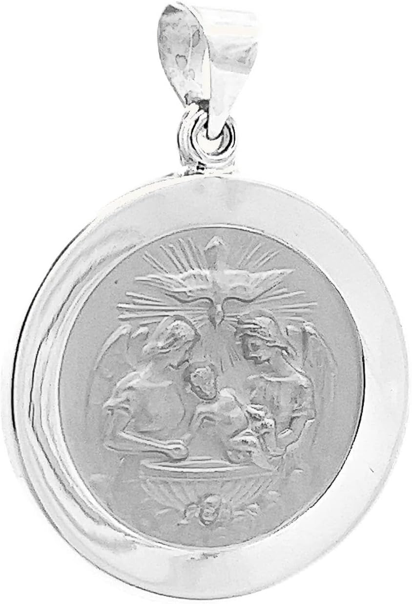 14k Yellow Gold and White Gold Polished Baptism Round Pendant Medals