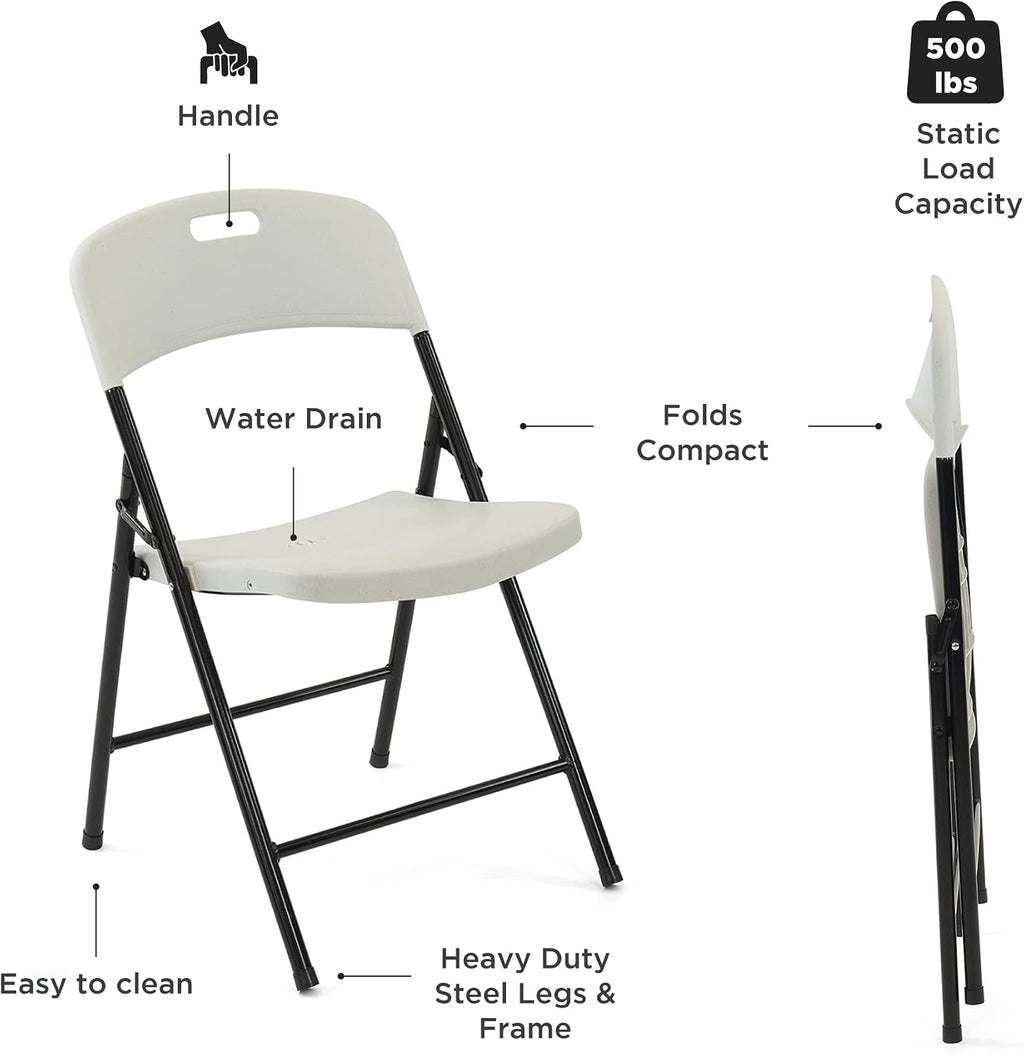 Creative Plastic Folding Chairs (4 Pack) - Portable Lightweight Folding Chairs for Indoor and Outdoor Steel Frame Used for Events, Party, Garden, Camping, Picnic, Tailgating (White)