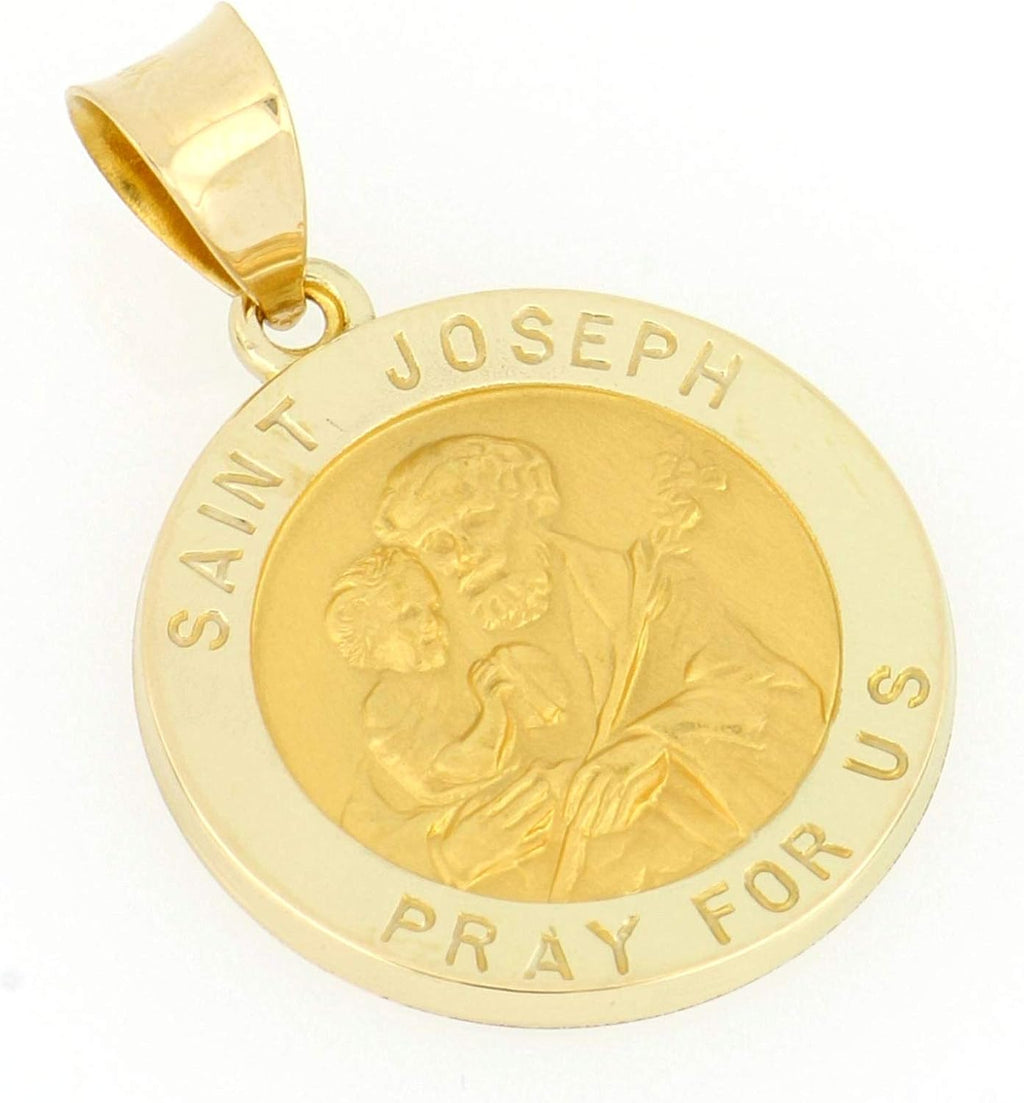 14k Yellow Gold and White Gold Polished Saint Joseph Round Pendant Medals
