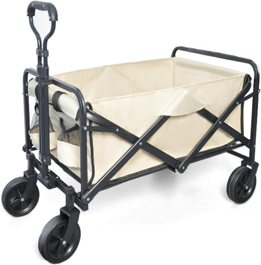Collapsible Wagon Garden Cart,Folding Garden Carts,Beach Wagon Grocery Wagon All-Terrain Wagon Sports Beach Wagon Cart Rubber Wheel Universal Wheel Camping Cart with Folding Panels,(c) beige