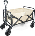 Collapsible Wagon Garden Cart,Folding Garden Carts,Beach Wagon Grocery Wagon All-Terrain Wagon Sports Beach Wagon Cart Rubber Wheel Universal Wheel Camping Cart with Folding Panels,(c) beige