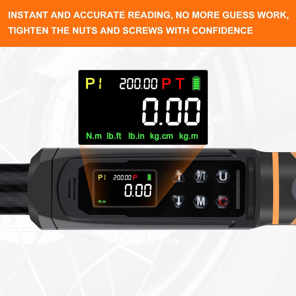 Digital Torque Wrench 1/2 Drive with Carbon Fiber Body, 2.2-147.5 Ft.lb Range, ±1% Accuracy with Vibration, Buzzer and LED Alert, Suitable for Car, Motorcycle and Bicycle