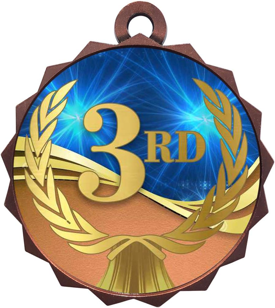 Express Medals 1 to 50 Packs of Engraved 3rd Place Bronze Medal Trophy Award with Neck Ribbon & Attached Engraved Plate on Back LAZD214-D03