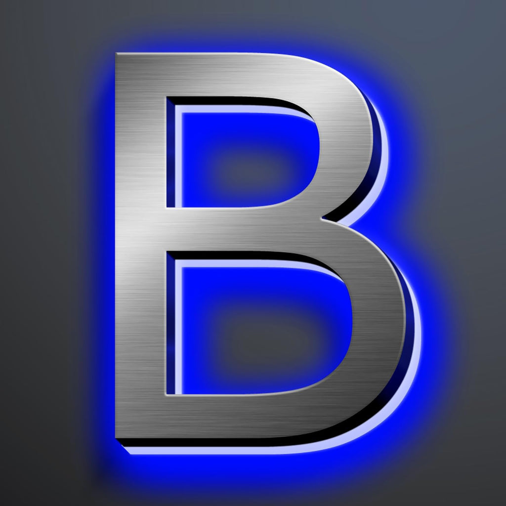 Illuminated Address Number 20 Inch, Backlit Illuminated LED House Number Enhanced Visibility, Modern Stainless Steel Lighted Address Signs, Brushed Silver, Blue Light,B