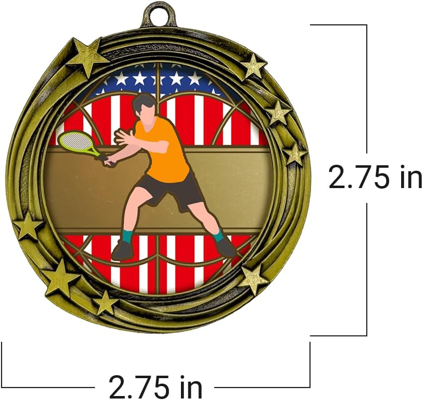 All Quality Tennis Swirling Stars Design Medal - 1st, 2nd, 3rd Place