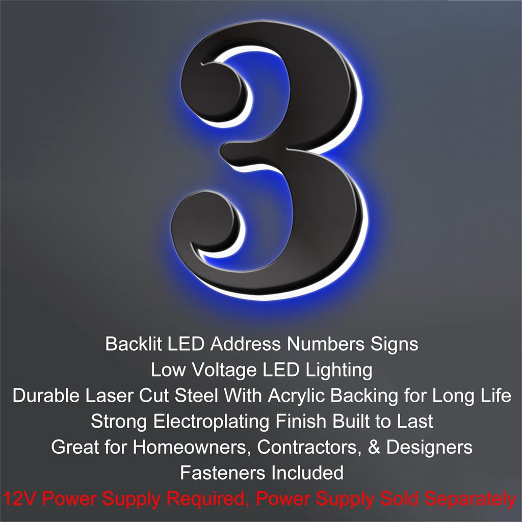 Backlit Lighted LED House Numbers, 3D Floating LED House Plaque Number, Illuminated House Address Numbers For Outside Modern, Blue Light,18 Inch/450mm,6
