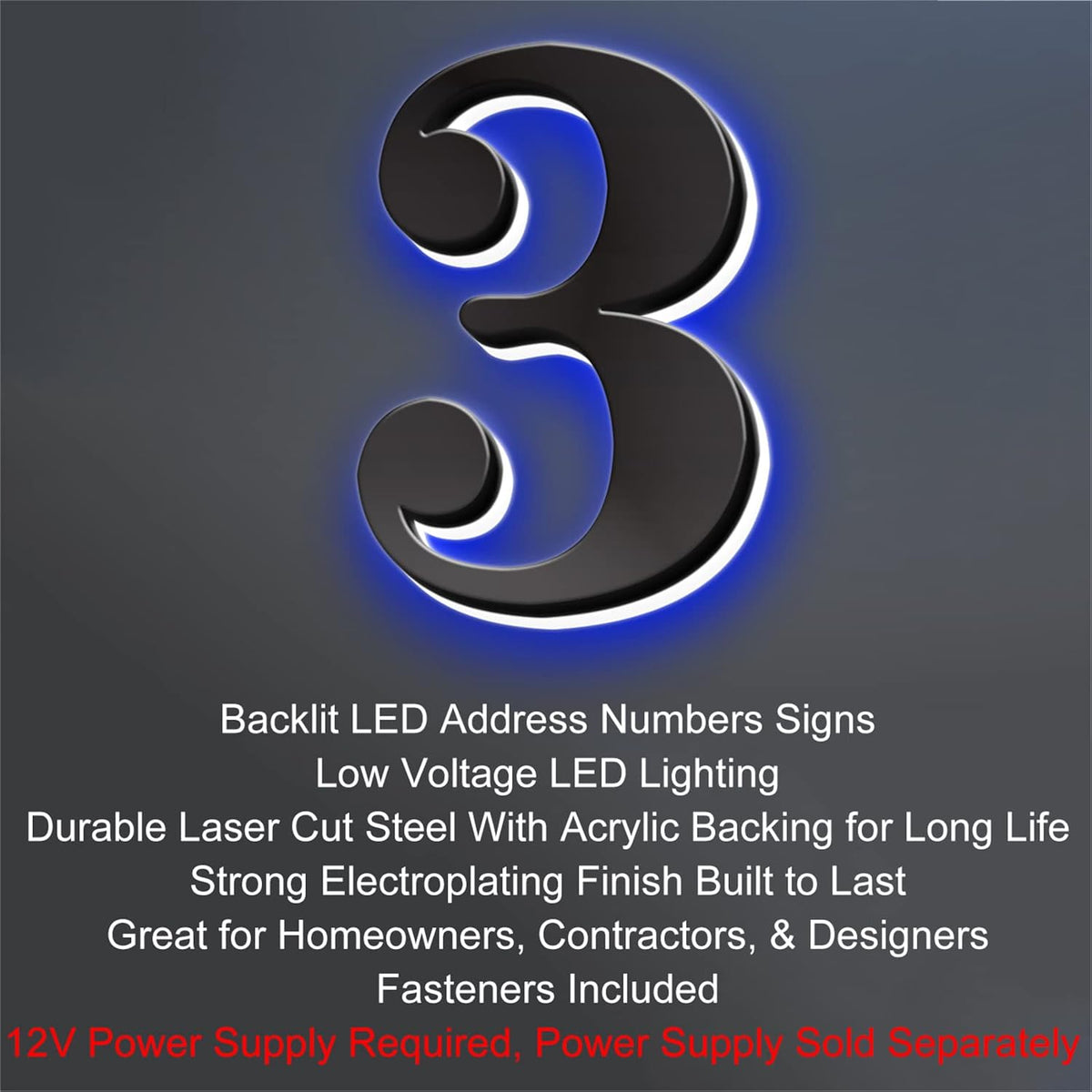 Backlit Lighted LED House Numbers, 3D Floating LED House Plaque Number, Illuminated House Address Numbers For Outside Modern, Blue Light,18 Inch/450mm,1