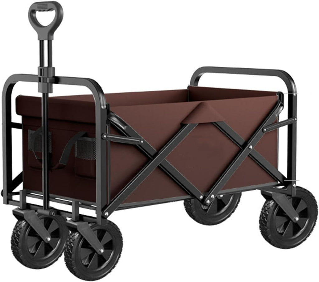 Black Garden Carts,Brown Collapsible Wagon,Beige Coffee Color Sports Outdoor Utility Wagon Folding Bearing 100Kg Garden Wagon Sports Heavy Duty Steel Frame Foldable Yard Car