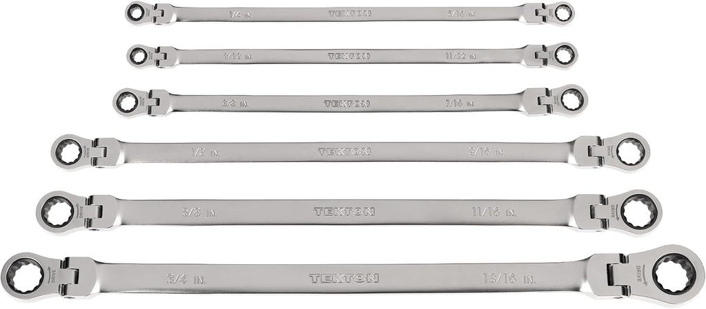 TEKTON Long Flex Head 12-Point Ratcheting Box End Wrench Set, 6-Piece (1/4-13/16 in.) | WRB96000