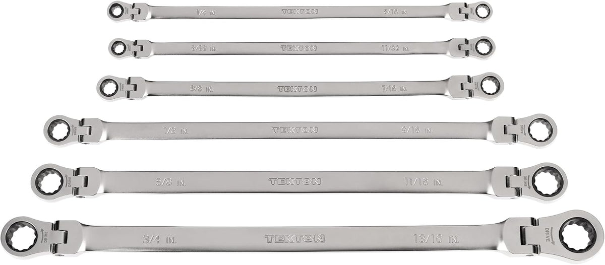 TEKTON Long Flex Head 12-Point Ratcheting Box End Wrench Set, 6-Piece (1/4-13/16 in.) | WRB96000