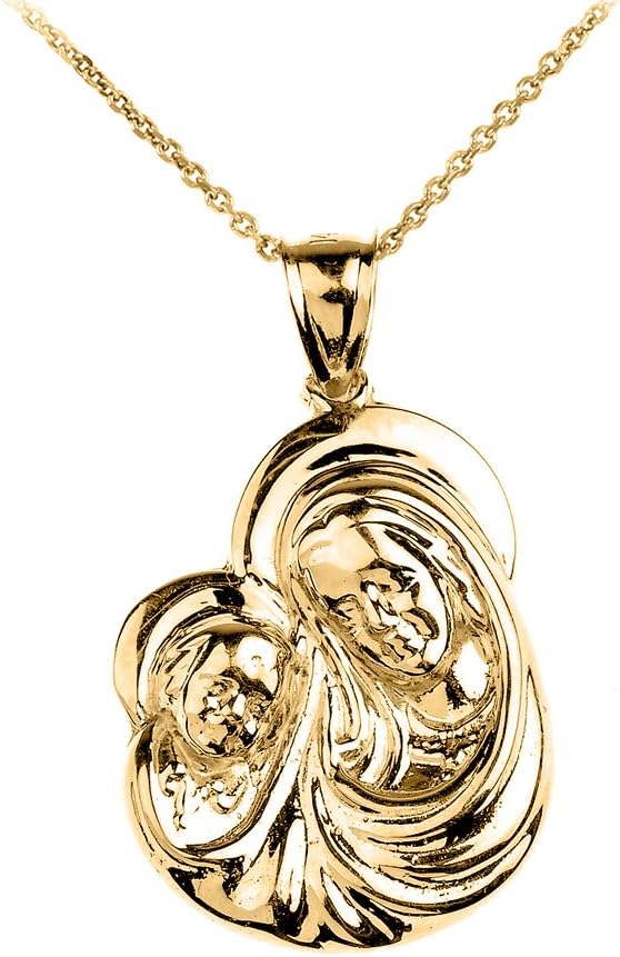 Religious Jewelry 14k Yellow Gold Madonna and Child Mother's Embrace Medal Pendant Necklace