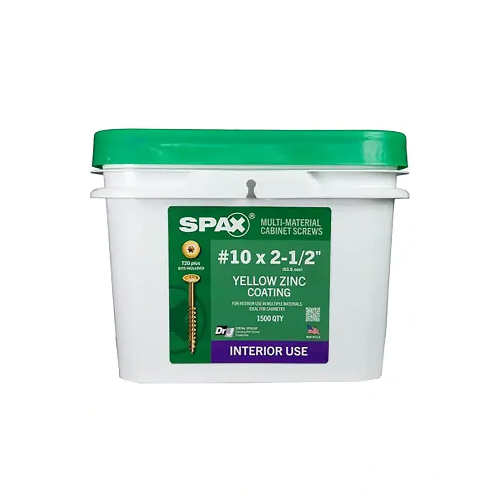 SPAX #10 x 2-1/2' Interior Wafer Head Cabinet Wood Screws Multi-Material Torx T-Star Plus (1500 EA) Bulk Pail Includes 2 Bits Washer Head Low Profile