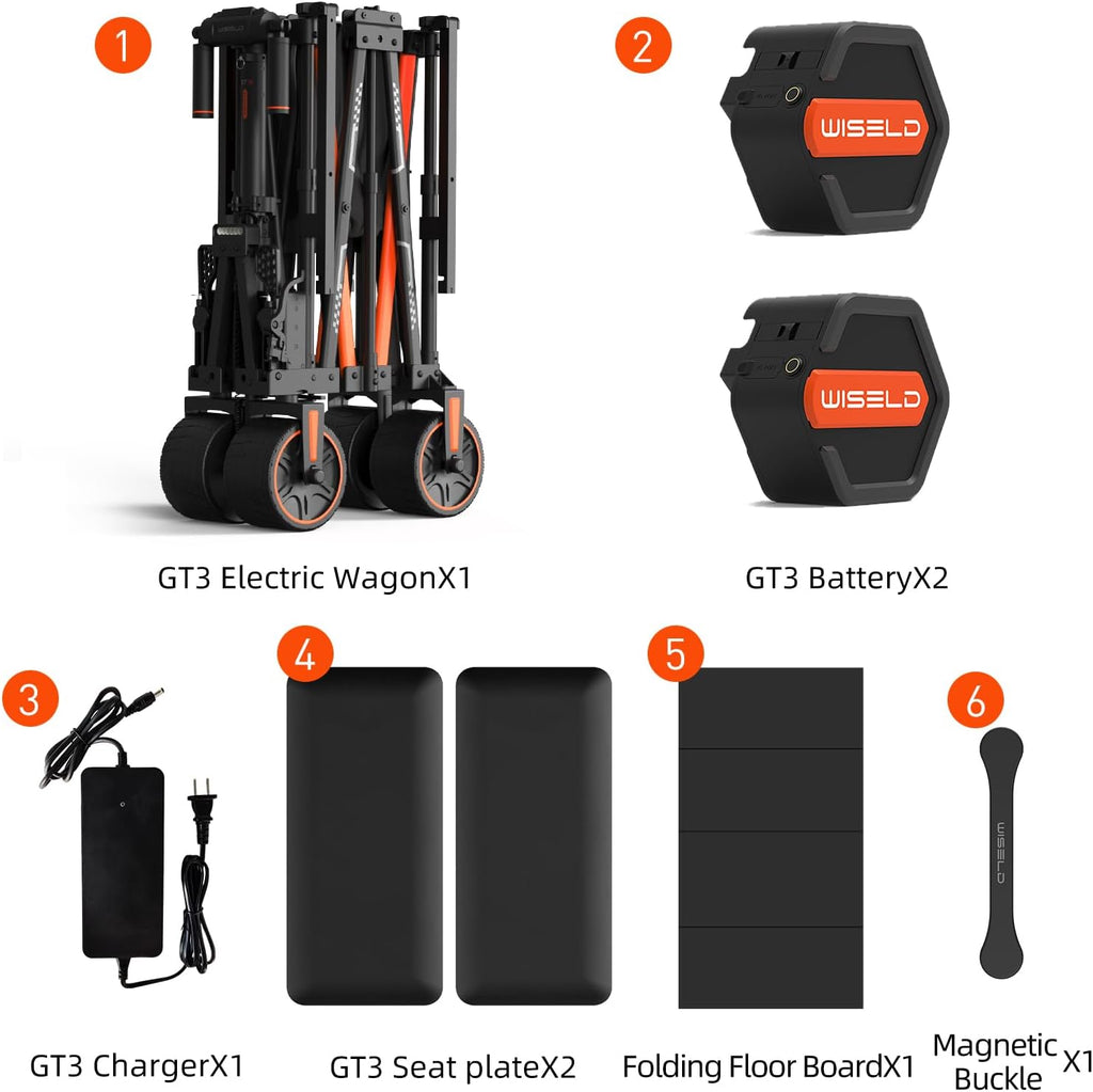 WISELD GT3 2WD Electric Wagon Cart with Seats*2 Batterys*2, All Terrain Wheels 551lbs Large Capacity Multi-Purpose Wagon for Grocery Shopping, Sports, Garden and Camping