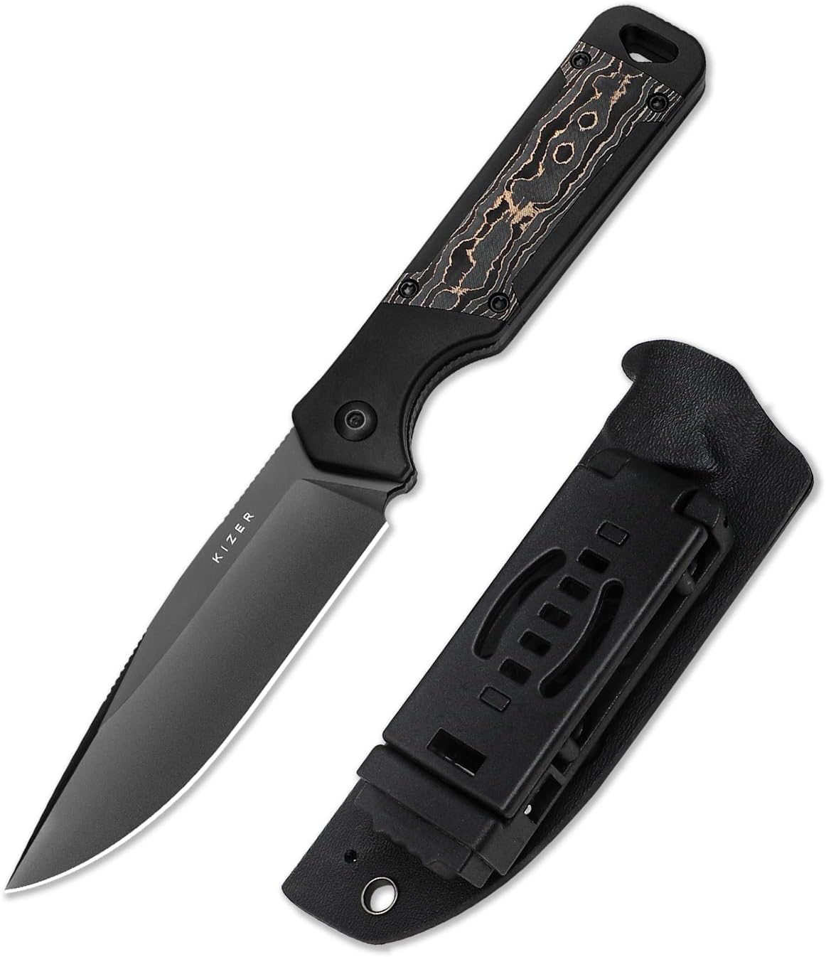 Kizer Militaw Fixed Blade Knife with Sheath, S35VN Blade Camping Knife with Aluminium+Fat Carbon Handle, Fixed Blade EDC Knives for Men Women Gift, Outdoor Hunting Hiking Survival Knives 1067A1