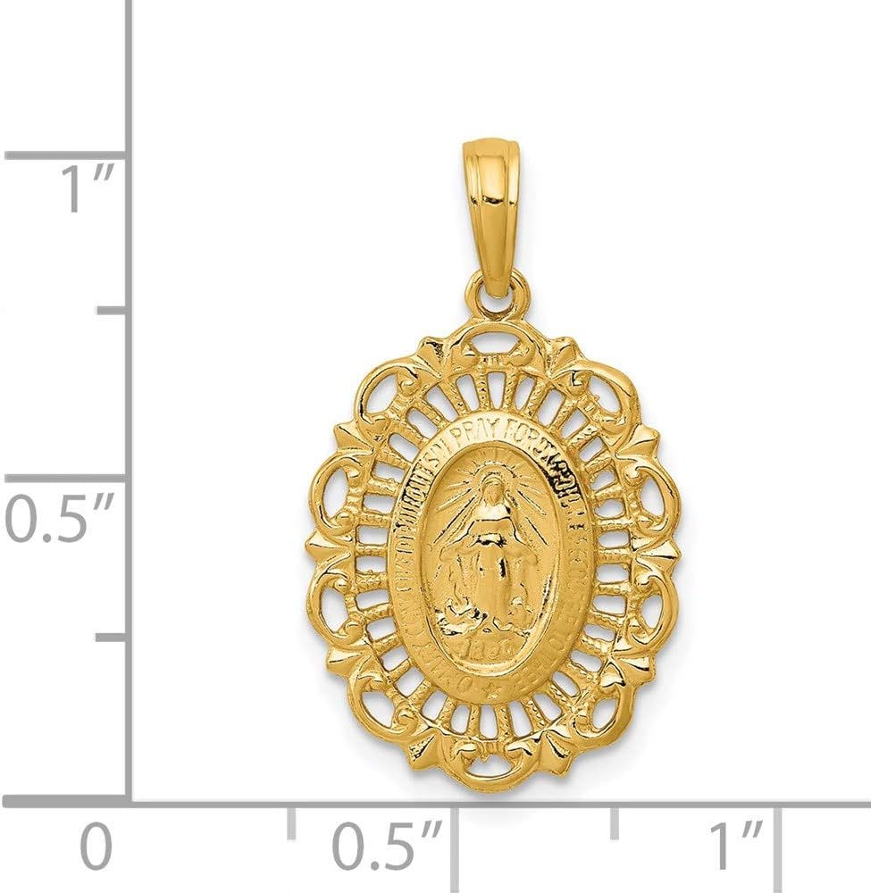 DEWBERRY 14k Yellow or White Gold Miraculous Medal Pendant | Religious Charms | Unisex Miraculous Pendant | Medal Pray For US Pendants for Men's Womens | Hollow Miraculous Medal With Scallop Frame
