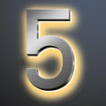 Backlit Illuminated LED House Numbers For Outside 16 Inch, Lighted Address Signs For House, Large Modern Illuminated Address Number, Brushed Silver, Warm White Light,5