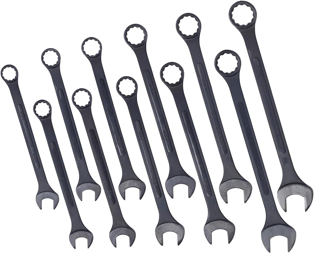 11PC Jumbo Combination Wrench Set, SAE, 1-5/16'' to 2 inch, Extra Large Combination Wrench Sets, Black Oxide Finish with Pouch (11PC-SAE)