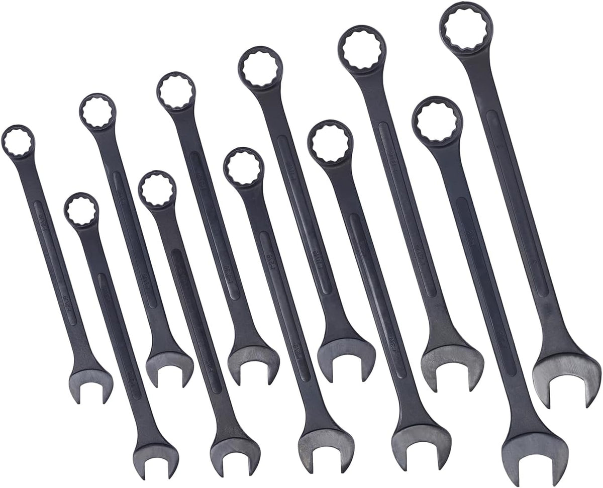 11PC Jumbo Combination Wrench Set, SAE, 1-5/16'' to 2 inch, Extra Large Combination Wrench Sets, Black Oxide Finish with Pouch (11PC-SAE)