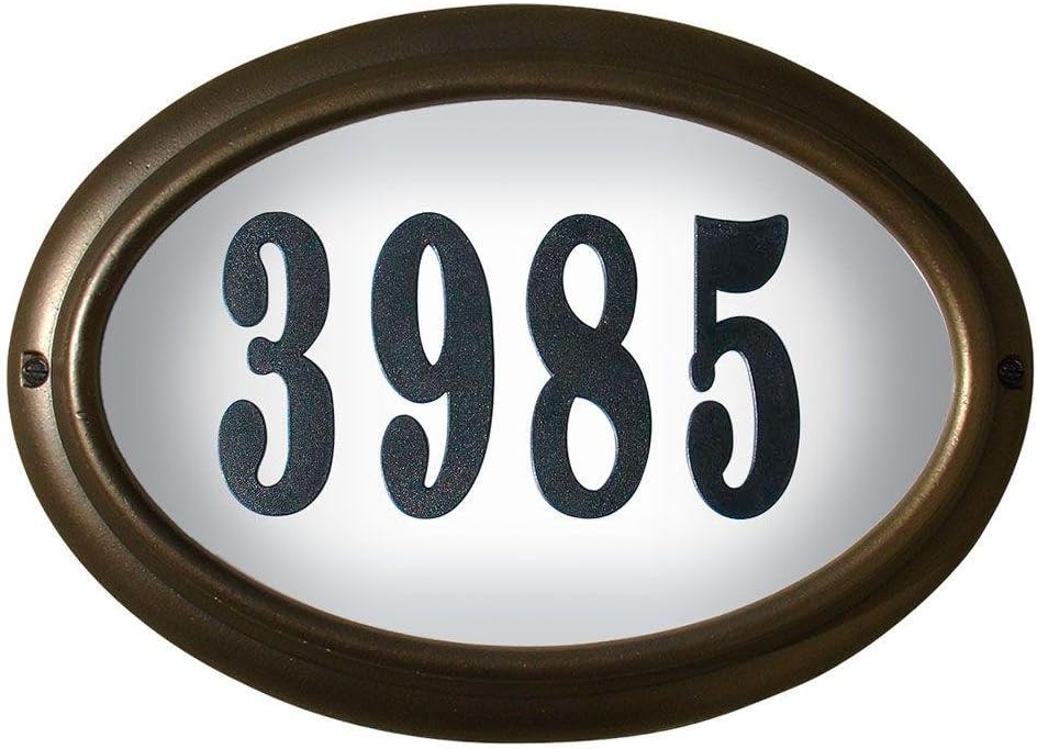 LTO-1302-ORB-LED-PN Edgewood Rust Free Cast Aluminum Oval Lighted Address Plaque with Led Lights & 4 inch Black Polymer Numbers