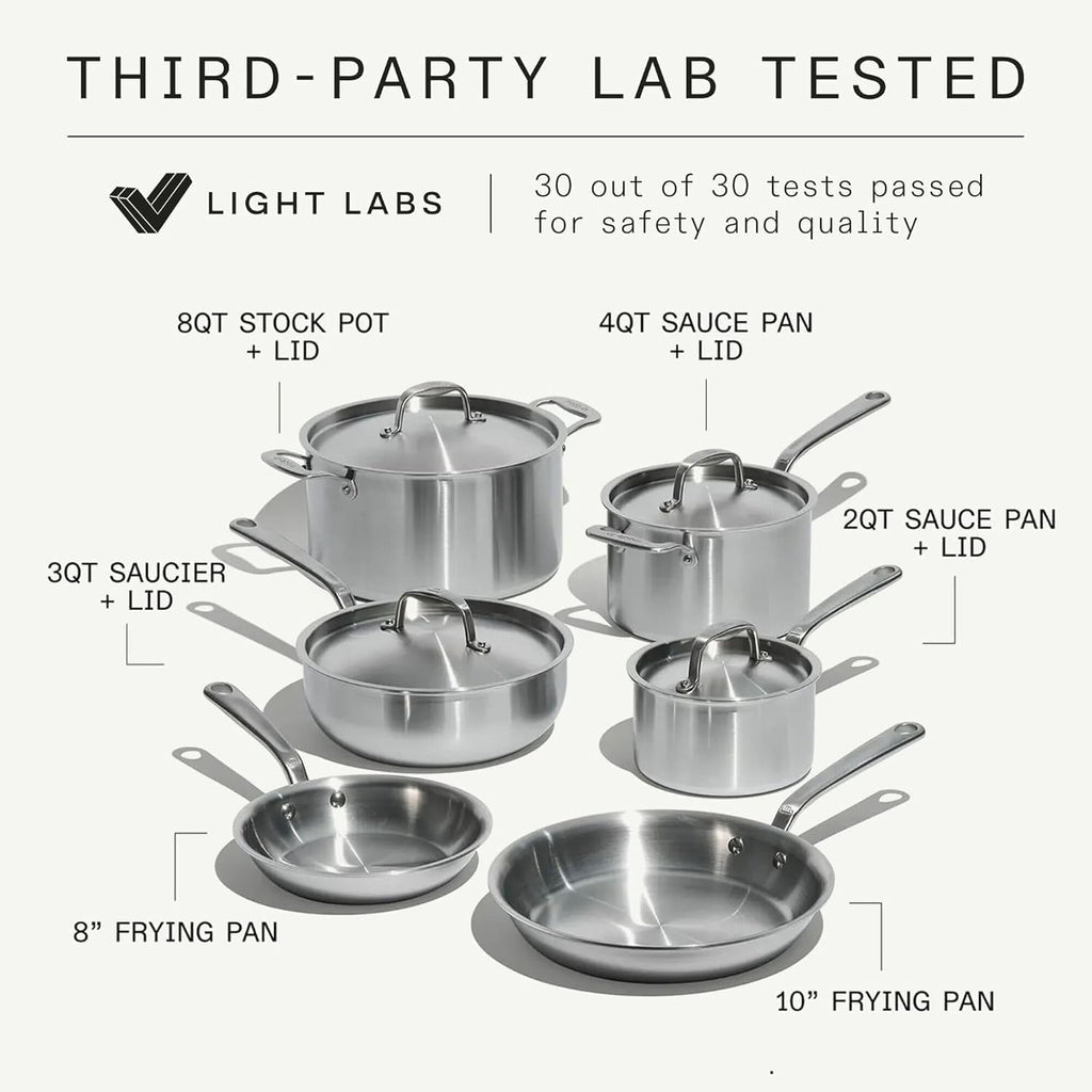 Made In Cookware - 10 Piece Stainless Steel Pot and Pan Set - 5 Ply Clad - Includes Stainless Steel Frying Pans, Saucepans, Saucier and Stock Pot W/Lid - Professional Cookware - Crafted in Italy