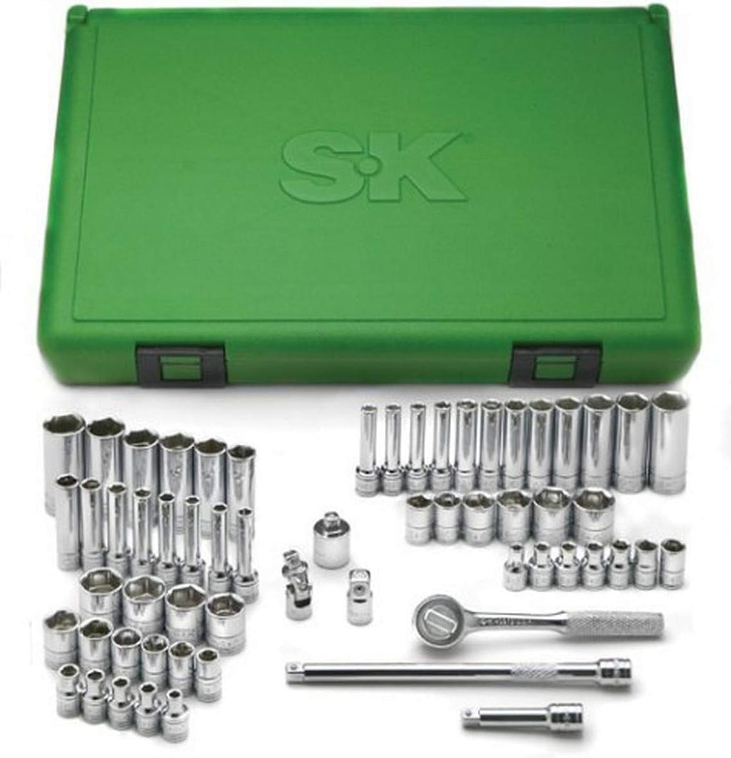 SK Tools USA 1/4' Drive, 60 Piece, 6 Point, Standard & Deep, SAE & Metric, SuperKrome Socket Set: 1/8' - 5/8', 4MM - 16MM, 91860