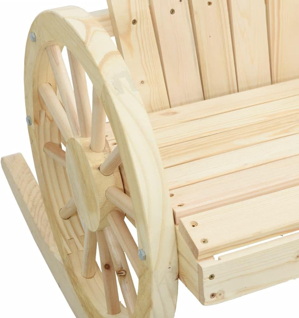 Solid Fir Wood Rocking Adirondack Chair Outdoor Patio Furniture for Garden, Poolside, Deck - Ergonomic Lounge Chair with Wagon-Wheel Armrests