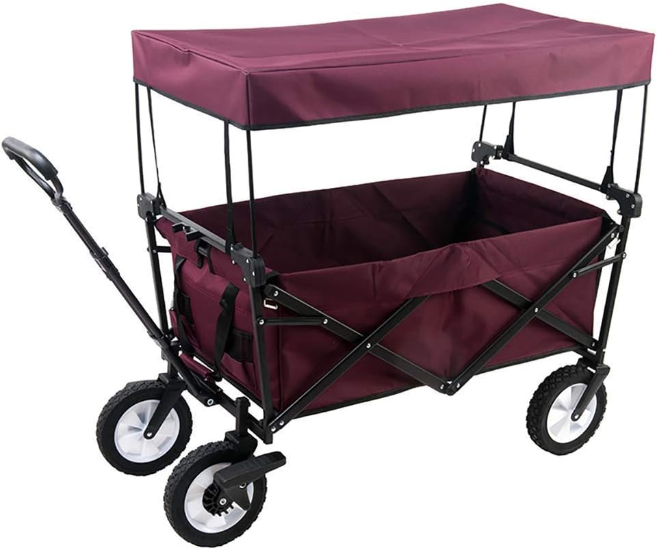 Trolley Foldable Multi-Purpose Travel Sports Outdoor Trolley with a Canopy Large Capacity of 80KG and a Tiltable Handle Used for Shopping in Various Places (D)
