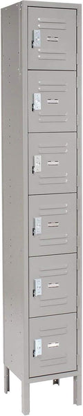 Global Industrial One-Wide Six-Tier Locker with Padlock Hasp, 12' W x 15' D x 78' H, 6 Doors, 12'x15'x12' Compartment Size, 16 Gauge Steel Construction, Unassembled, Gray