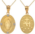 Religious Jewelry Certified 10k Gold Blessed Virgin Mary Miraculous Oval Medal Diamond Pendant Necklace