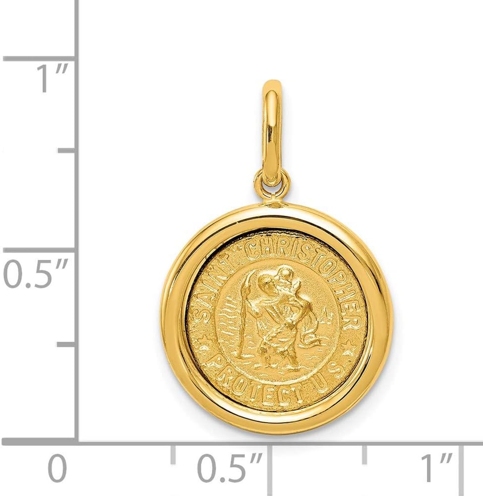 DEWBERRY Real 14K Yellow or White Gold Polished Solid Saint Christopher Medal Oval Pendant |Unisex Womens Men's Religious St. Christopher Medals | Round St. Christopher Protect Us Pendants & Charms
