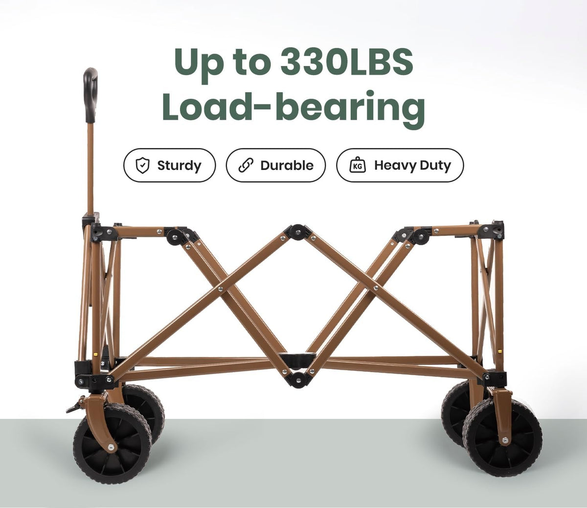 S'more Collapsible Folding Wagon Cart with Big All-Terrain Wheels, Heavy Duty Foldable Beach Cart with Brakes, Utility Grocery Wagon for Camping Garden Shopping Outdoor Sports, Beige