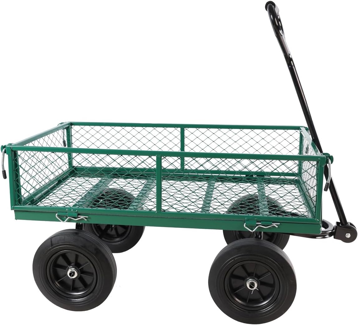 Green Wagon Cart with Solid Wheels, Heavy Duty Wagon, Utility Garden Cart for Sports Outdoor Wagon for Sports Beach Camping,Beach Cart with Wheels 37' L x 19.48' W x 40' H
