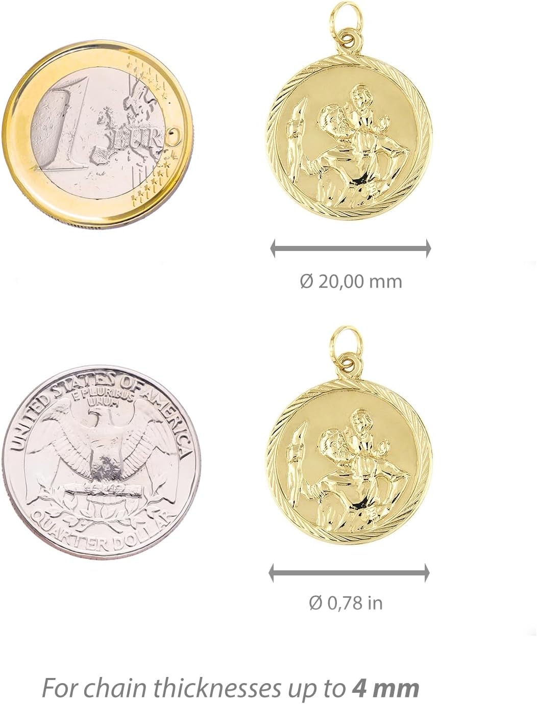 forme di Lucchetta - 14K Yellow Gold Saint Christopher Pendant - Diamond-Cut Medal Coin for Women & Girls - Perfect Protection