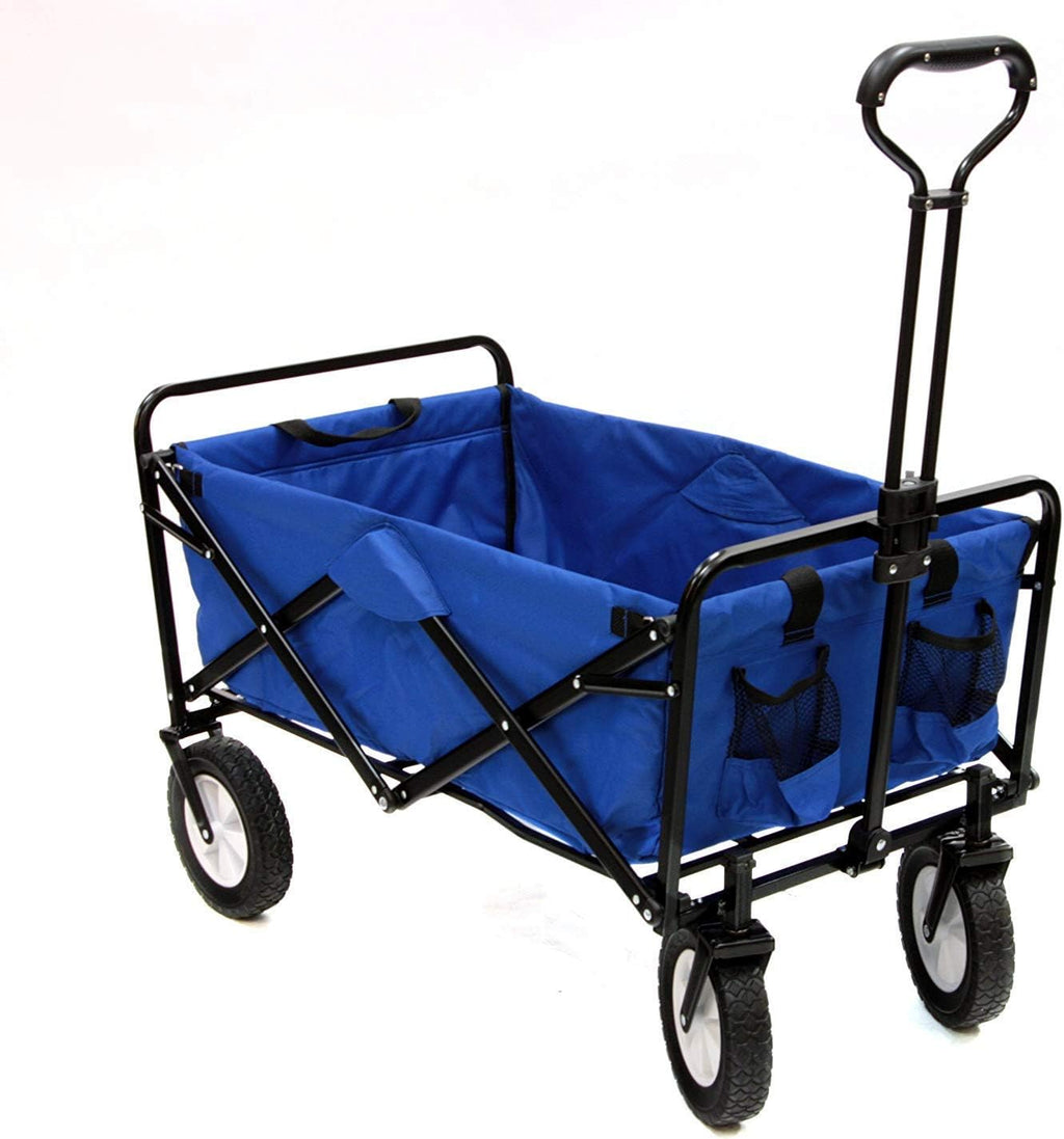 Mac Sports Heavy Duty Steel Frame Collapsible Folding 150 Pound Capacity Outdoor Camping Garden Utility Wagon Yard Cart, Blue