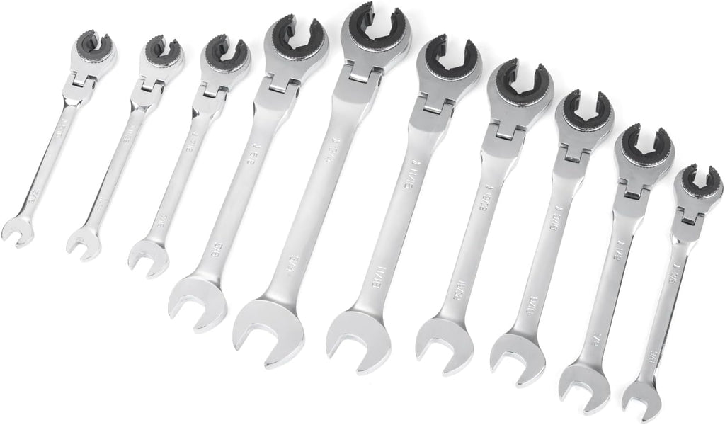 Anbull 10-Piece SAE Ratcheting Wrench Set, 5/16' to 3/4', 180° Open Flex-Head, 72-Tooth Combination Wrenches, Cr-V Steel, Open End Design with Storage Box