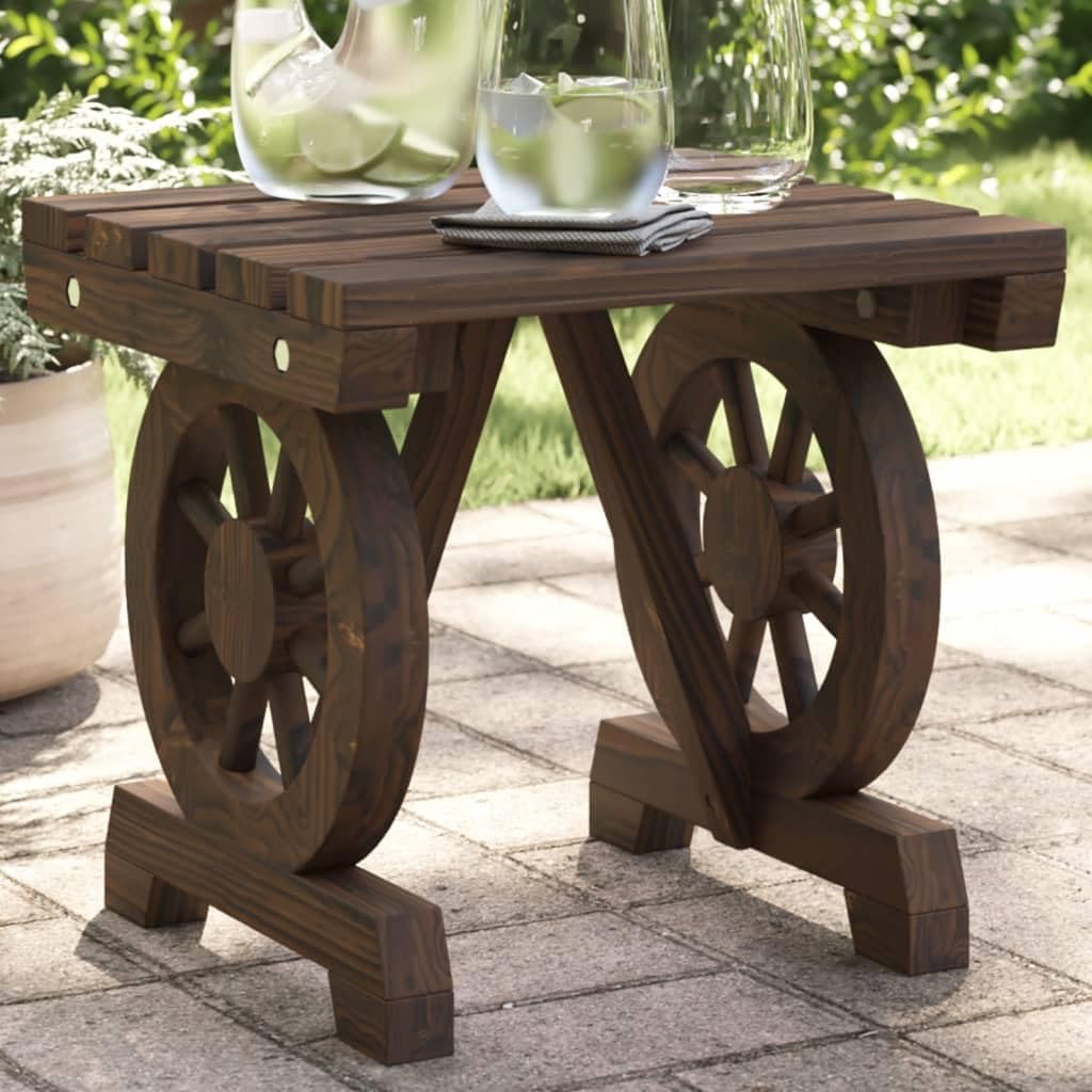 Solid Fir Wood Patio Footstool Ottoman 15.7'x14.4'x15.2' Wagon Wheel Design Outdoor Furniture for Garden Terrace and Backyard