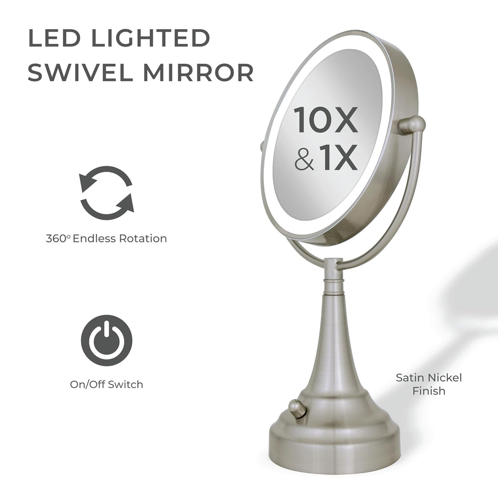 Zadro Lighted Makeup Mirror 10X Magnification LED 11' Dia Makeup Mirror with Lights and Magnification C Battery Operated