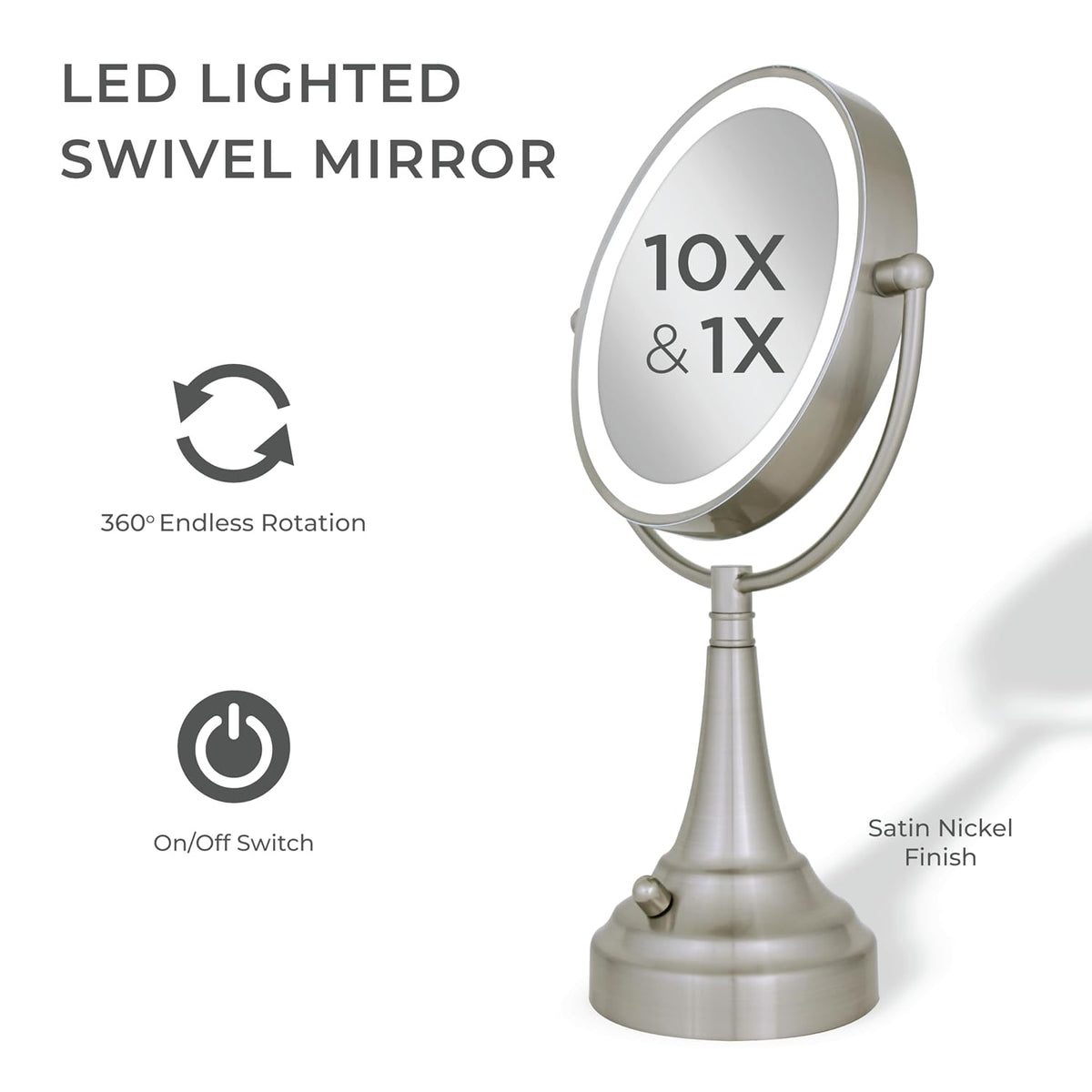 Zadro Lighted Makeup Mirror 10X Magnification LED 11' Dia Makeup Mirror with Lights and Magnification C Battery Operated