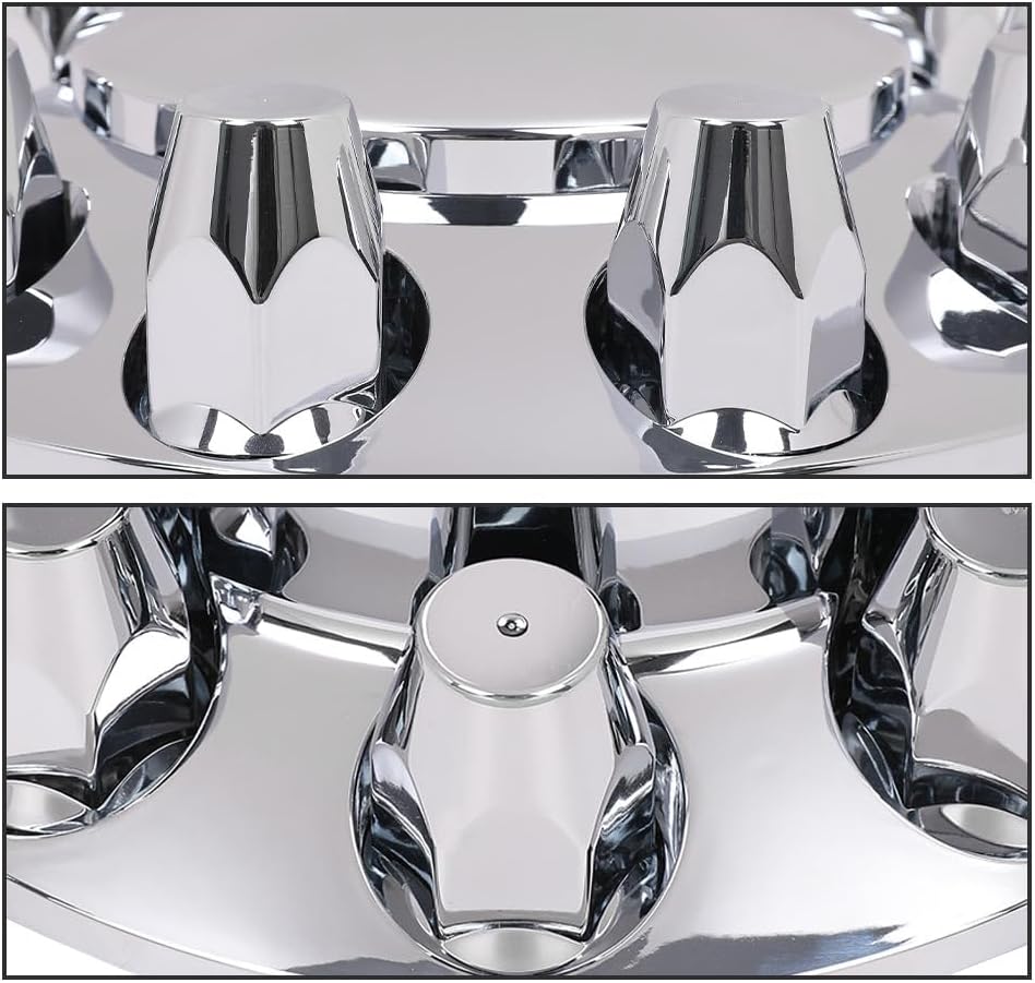 DOTCOM Wheel Hub Cover Kit Front & Rear Axle Cover 33mm Lug, Fit Semi Truck with 20', 22.5' and 24.5' hub piloted Wheels,11.25' Bolt Circle Wheels Silver