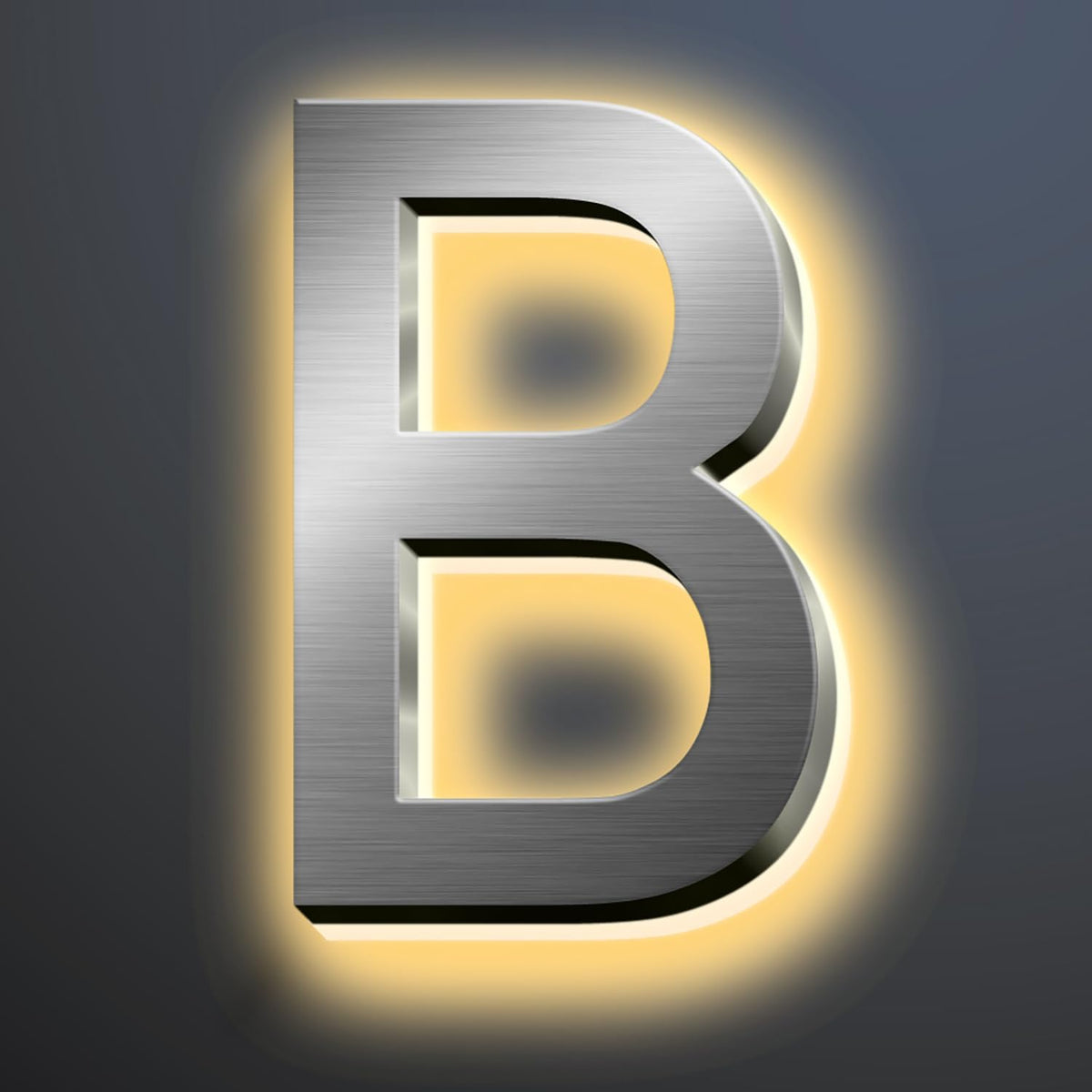 Backlit Illuminated LED House Numbers For Outside 16 Inch, Lighted Address Signs For House, Large Modern Illuminated Address Number, Brushed Silver, Warm White Light,B