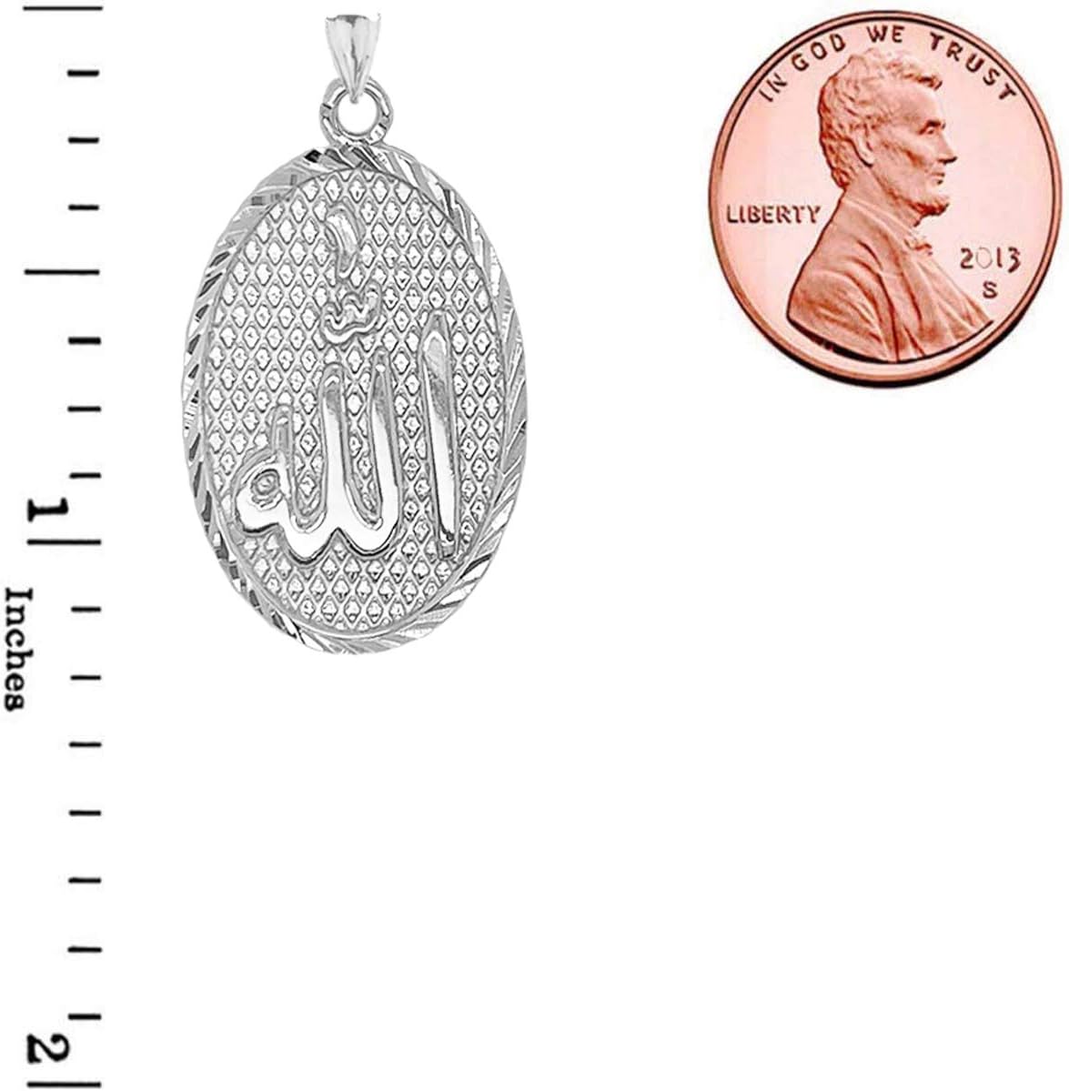 Certified 10k Gold Sparkle-Cut 'Allah' Oval Medal Pendant Necklace