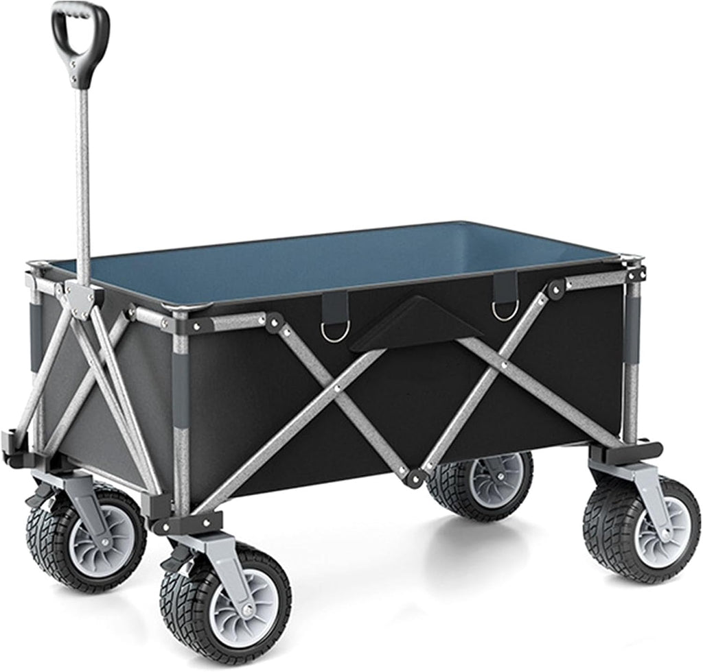 Bgarden Carts,Collapsible Wagon,Sports Outdoor Utility Wagon Folding Garden Wagon Sports Steel Frame Foldable Yard Car Off-Road Wheels with Brakes Folding Board Camping Cart