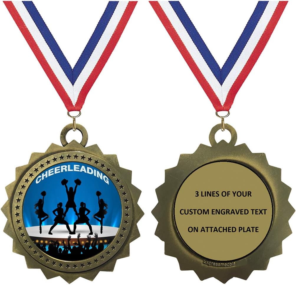 Express Medals 1 to 50 Packs Engraved Personalized Custom Cheerleading Medals Trophy Award with Neck Ribbon Medal Trophies