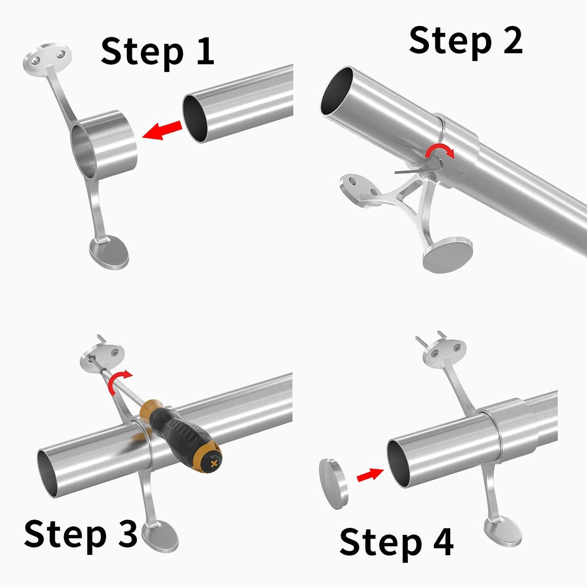 Muzata 8ft Bar Foot Rail Kit Undercounter Mount Hardware and Tubing Complete Kit 2'' OD Stainless Steel Brushed Finish for Indoor and Outdoor HF20 SL4