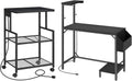 MAHANCRIS Printer Stand and Computer Desk Bundle, 3-Tier Rolling Printer Table with Power Outlets and 2 USB Ports, Computer Desk with Charging Station and LED Light PTHB78E01-CDHS134E01