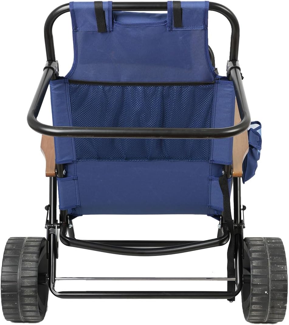 Beach Cart Chairs with Wheels 2 in 1 Foldable Beach Lounge Chair with Integrated Wagon Pull Cart Perfect for Backyard Pool or Picnic